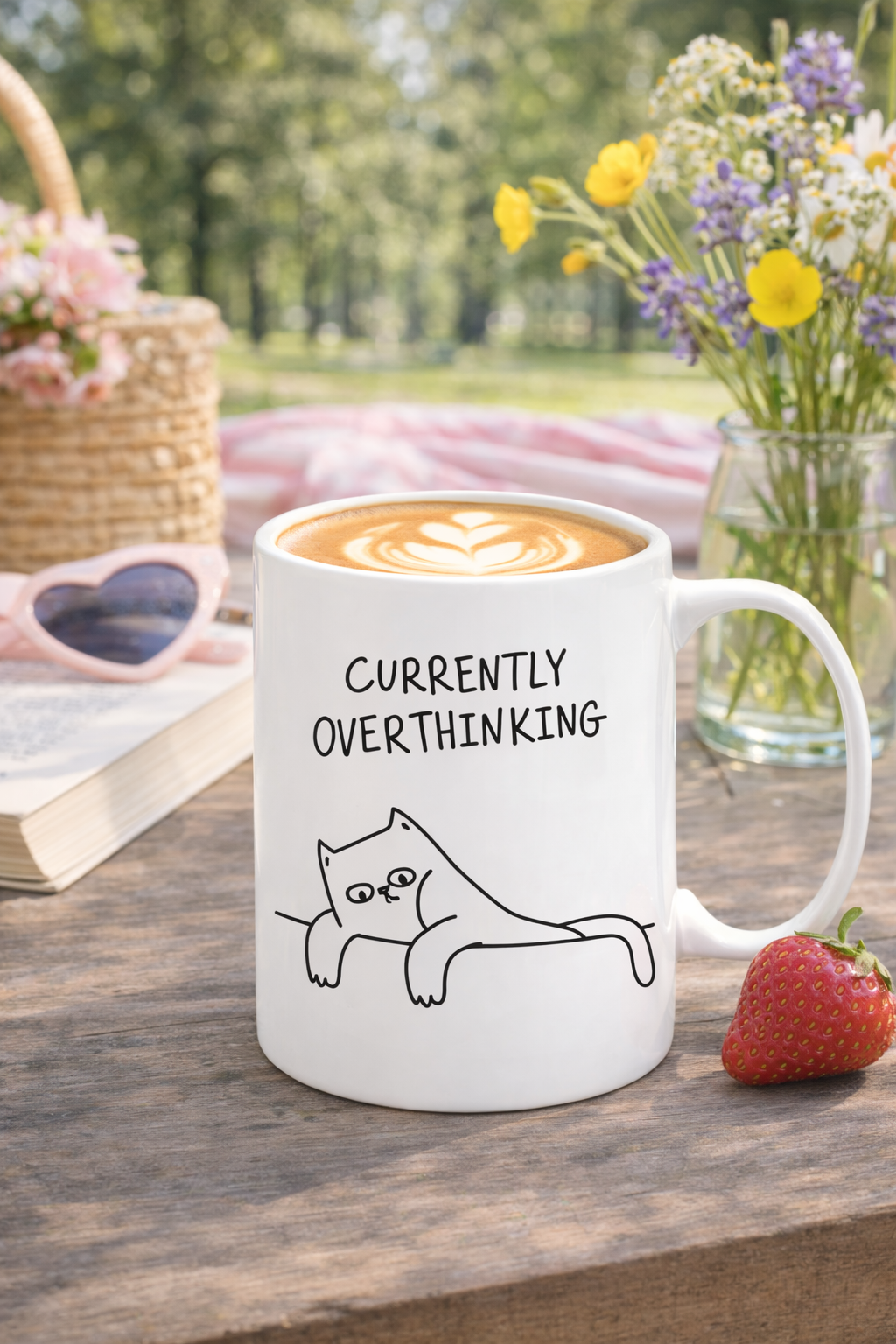 Currently Overthinking Yazılı Kedi Kupa Bardak – Komik Porselen Kahve Kupası & Overthinker Hediyesi