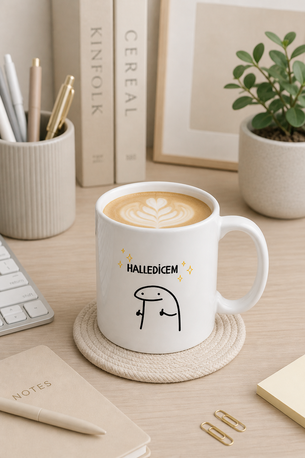 Halledicem Yazılı Minimal Kupa Bardak – Komik Porselen Kahve Kupası & Motivasyon Hediyesi
