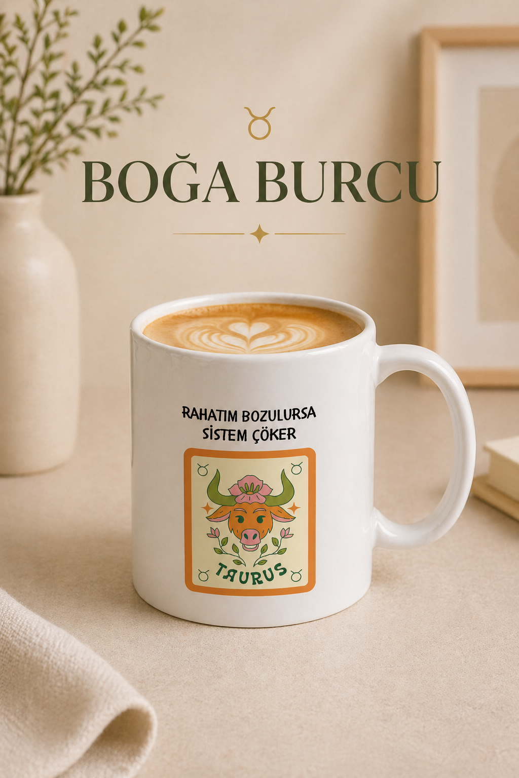 Burç Temalı Kupa Bardak – 12 Burç Seçenekli Komik Porselen Kahve Kupası | Koç, Kova, İkizler, Yengeç, Aslan ve Daha Fazlası