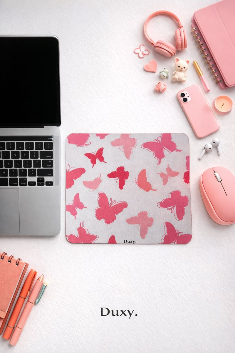 Kelebek Desenli Kauçuk Kaymaz Tabanlı Mouse Pad – 22x18 cm - Yumuşak Kumaş Yüzey