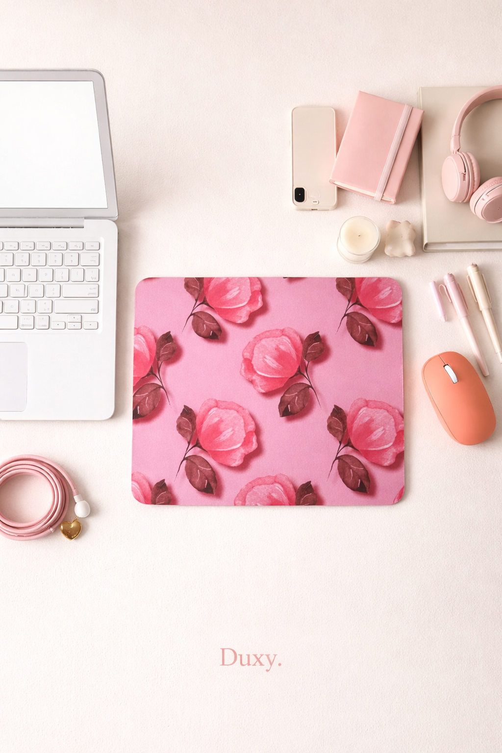 Çiçek Desenli Kauçuk Kaymaz Tabanlı Mouse Pad – 22x18 cm - Yumuşak Kumaş Yüzey