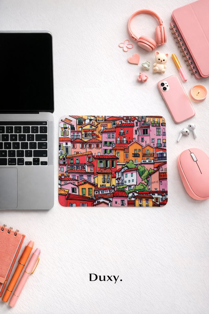 Şehir Desenli Kauçuk Kaymaz Tabanlı Mouse Pad – 22x18 cm - Yumuşak Kumaş Yüzey