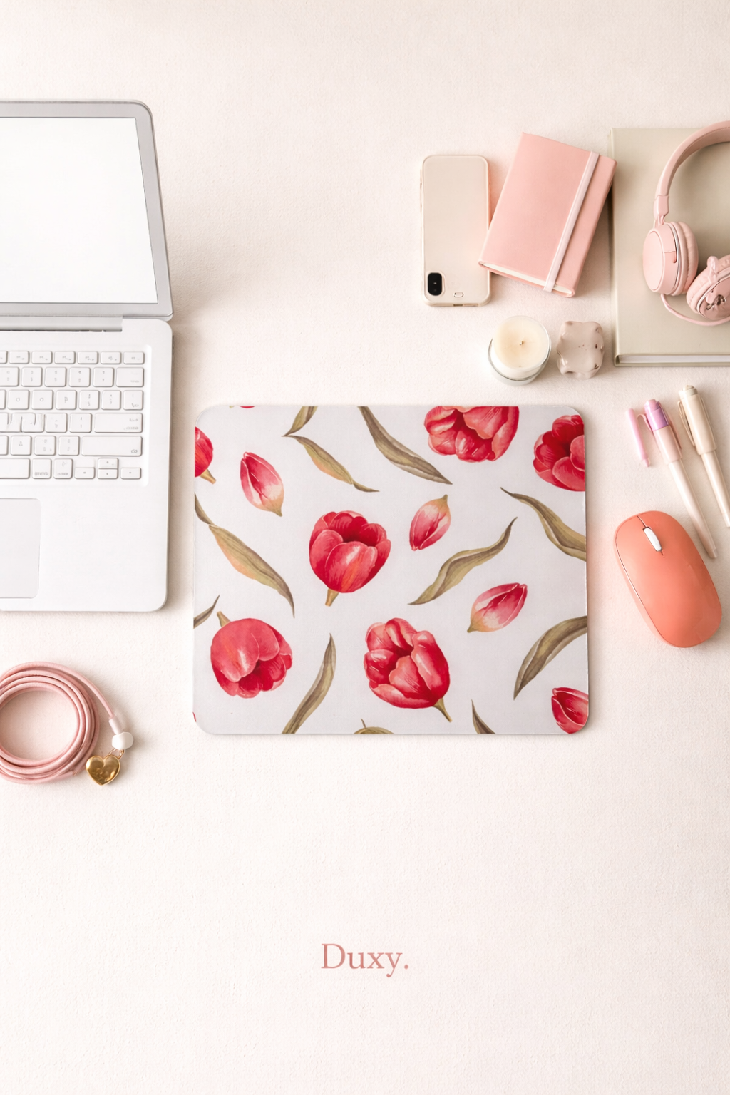 Çiçek Desenli Kauçuk Kaymaz Tabanlı Mouse Pad – 22x18 cm - Yumuşak Kumaş Yüzey