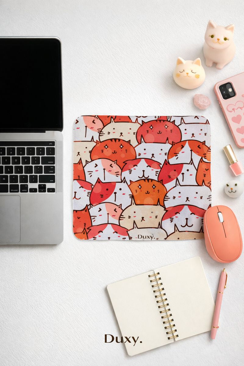 Sevimli Kedi Desenli Kauçuk Kaymaz Tabanlı Mouse Pad – 22x18 cm - Yumuşak Kumaş Yüzey