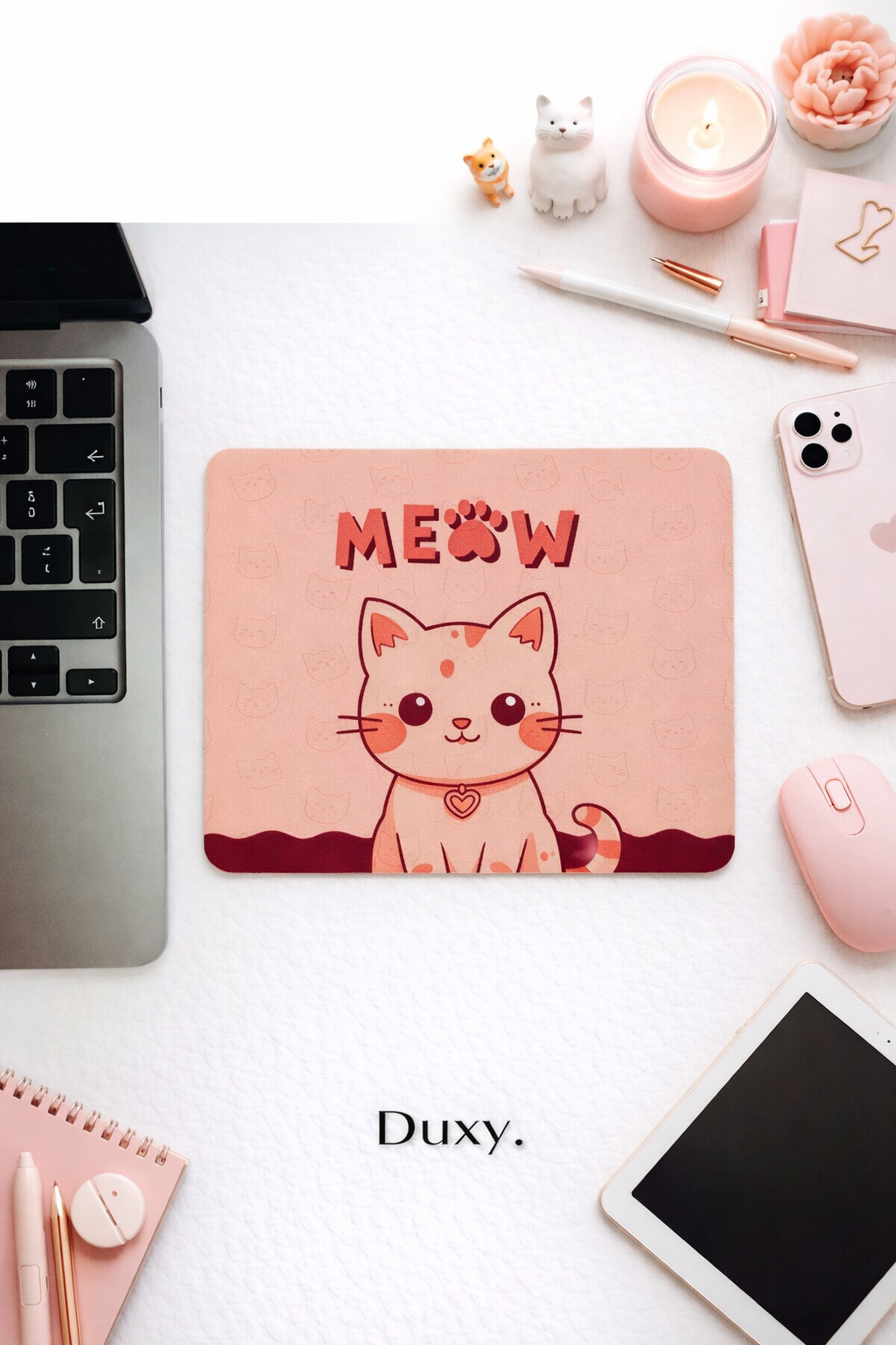 Sevimli Kedi Desenli Kauçuk Kaymaz Tabanlı Mouse Pad – 22x18 cm - Yumuşak Kumaş Yüzey