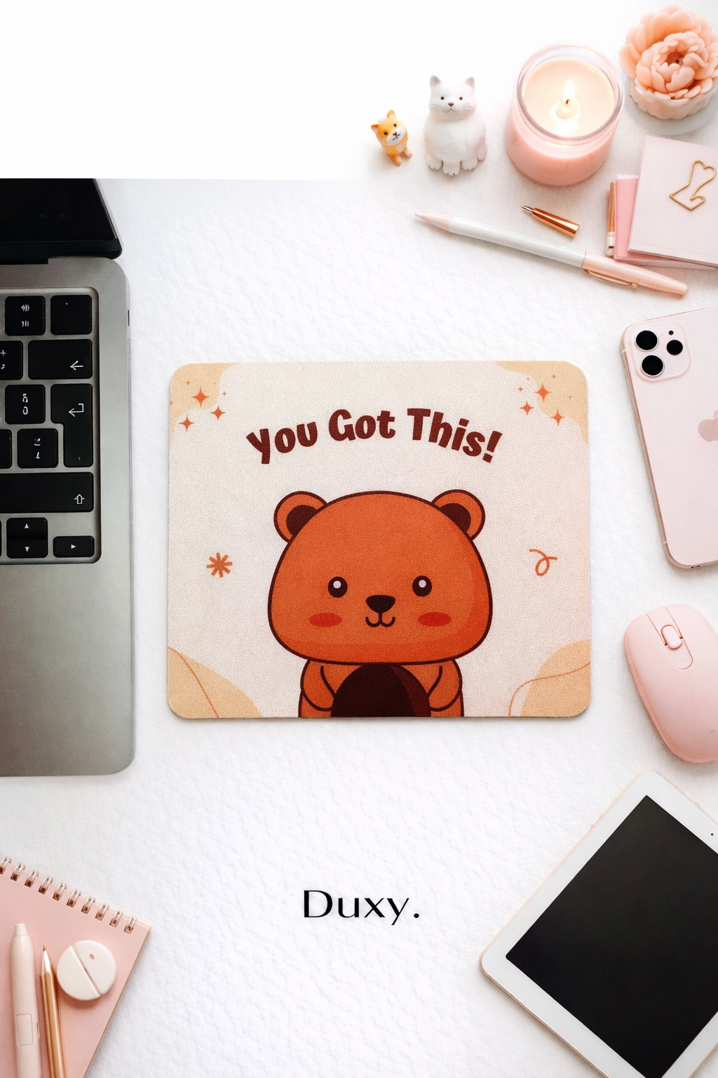 Sevimli Ayıcık Desenli Kauçuk Kaymaz Tabanlı Mouse Pad – 22x18 cm - Yumuşak Kumaş Yüzey