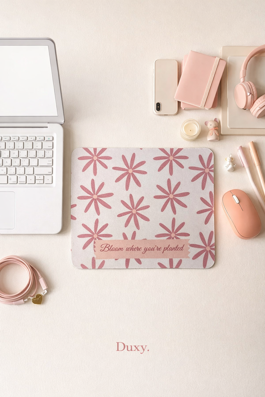 Çiçek Desenli Kauçuk Kaymaz Tabanlı Mouse Pad – 22x18 cm - Yumuşak Kumaş Yüzey