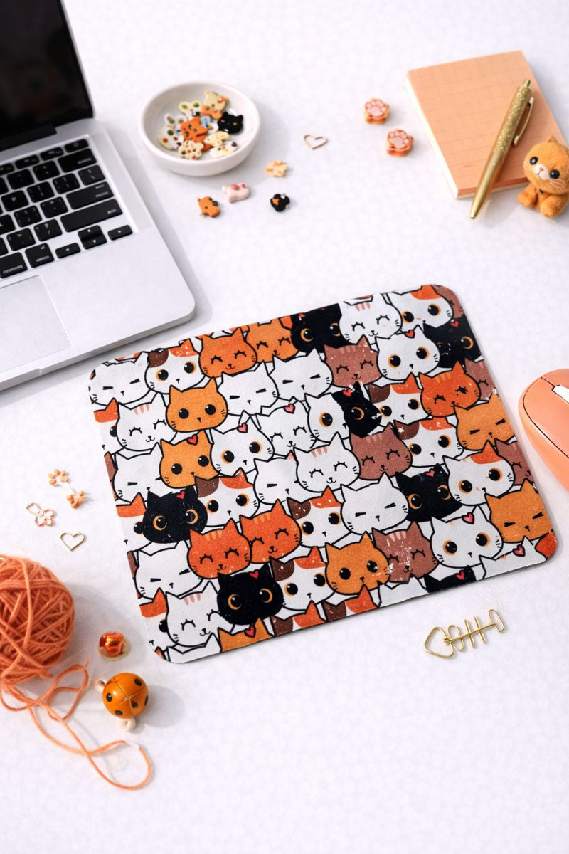 Kedi Desenli Kauçuk Kaymaz Tabanlı Mouse Pad – 22x18 cm - Yumuşak Kumaş Yüzey