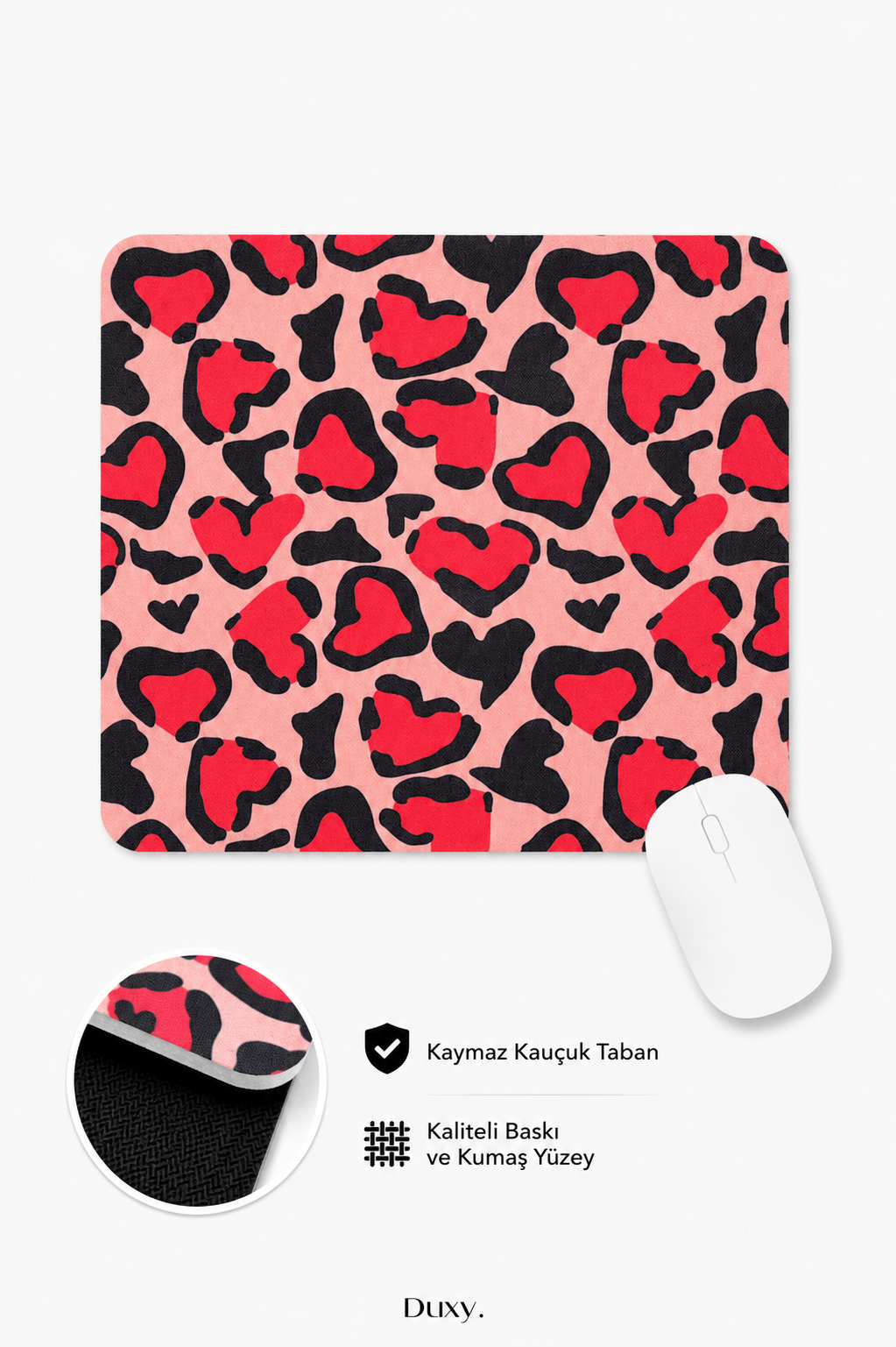 Leopar Desenli Kauçuk Kaymaz Tabanlı Mouse Pad – 22x18 cm - Yumuşak Kumaş Yüzey