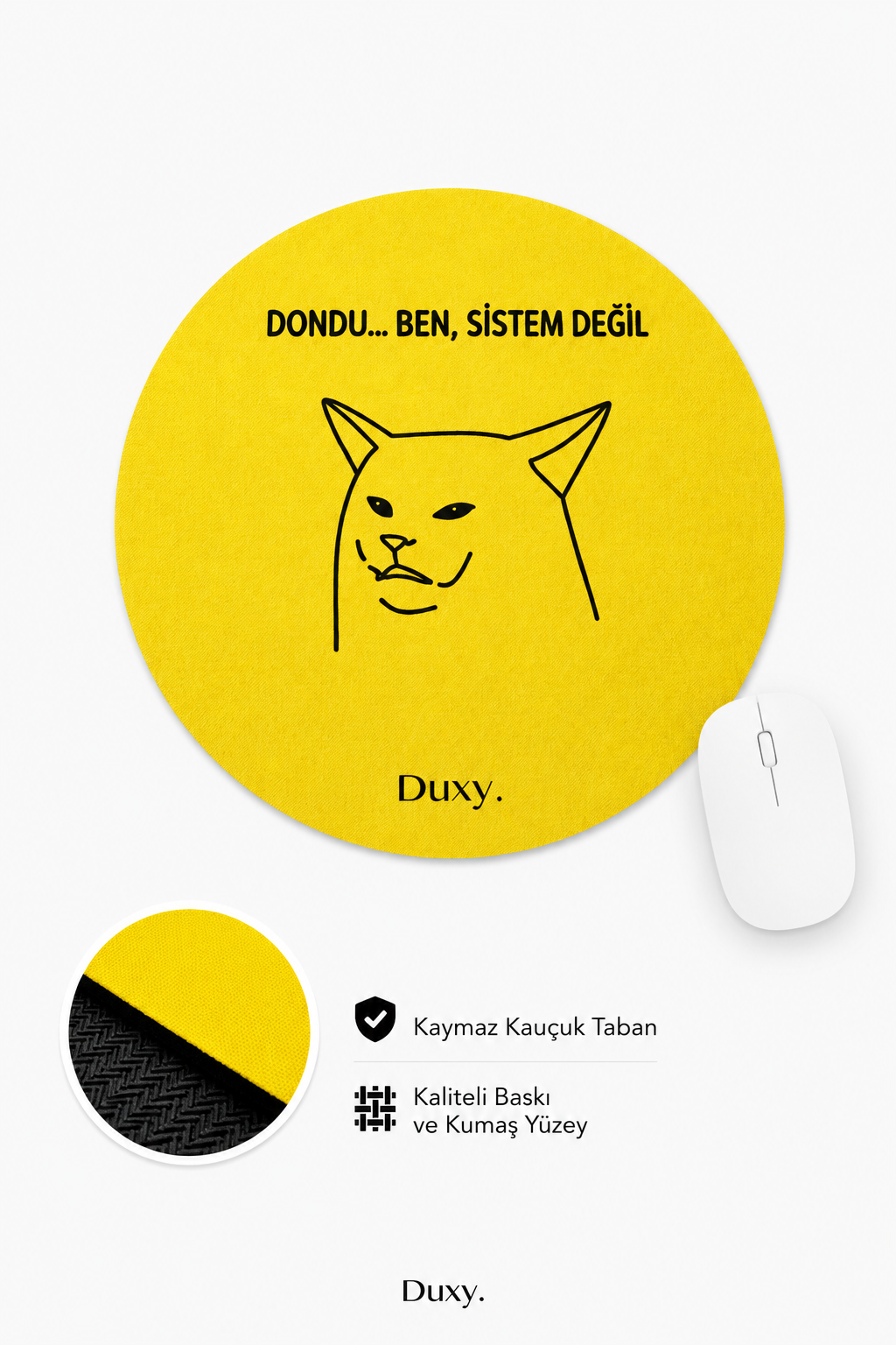 Eğlenceli Desenli Kauçuk Kaymaz Tabanlı Mouse Pad – 19 cm - Yumuşak Kumaş Yüzey