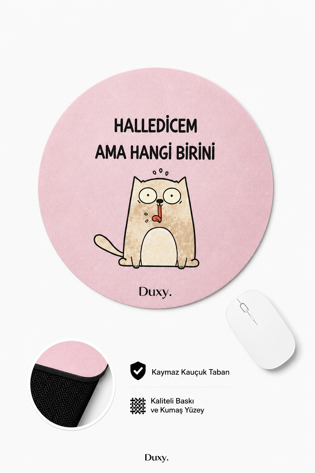Eğlenceli Desenli Kauçuk Kaymaz Tabanlı Mouse Pad – 19 cm - Yumuşak Kumaş Yüzey
