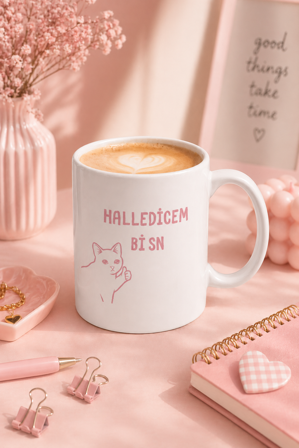 Halledicem Bi Sn Yazılı Kedi Kupa Bardak – Komik Motivasyon Porselen Kahve Kupası