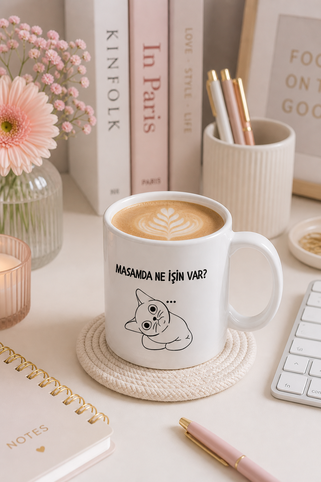 Masamda Ne İşin Var? Yazılı Kedi Kupa Bardak – Komik Seramik Kahve Kupası & Ofis Hediyesi