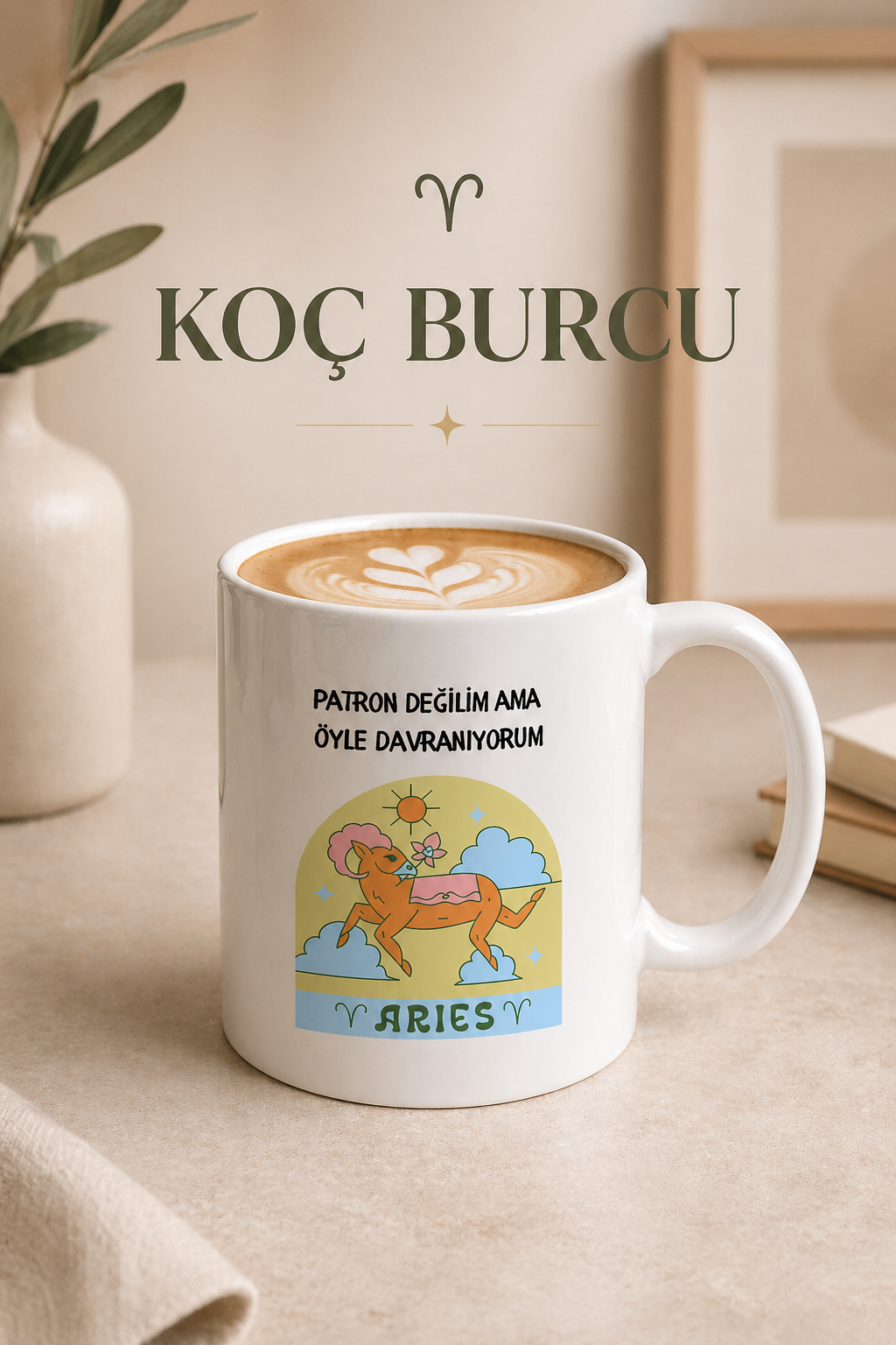 Burç Temalı Kupa Bardak – 12 Burç Seçenekli Komik Porselen Kahve Kupası | Koç, Kova, İkizler, Yengeç, Aslan ve Daha Fazlası