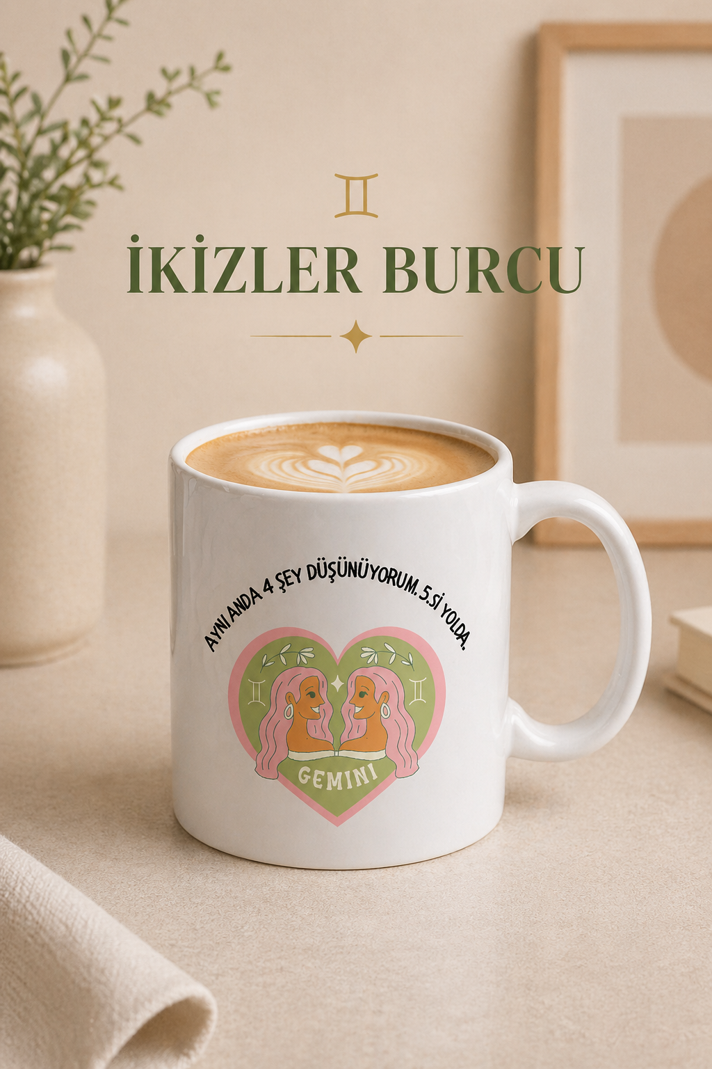Burç Temalı Kupa Bardak – 12 Burç Seçenekli Komik Porselen Kahve Kupası | Koç, Kova, İkizler, Yengeç, Aslan ve Daha Fazlası