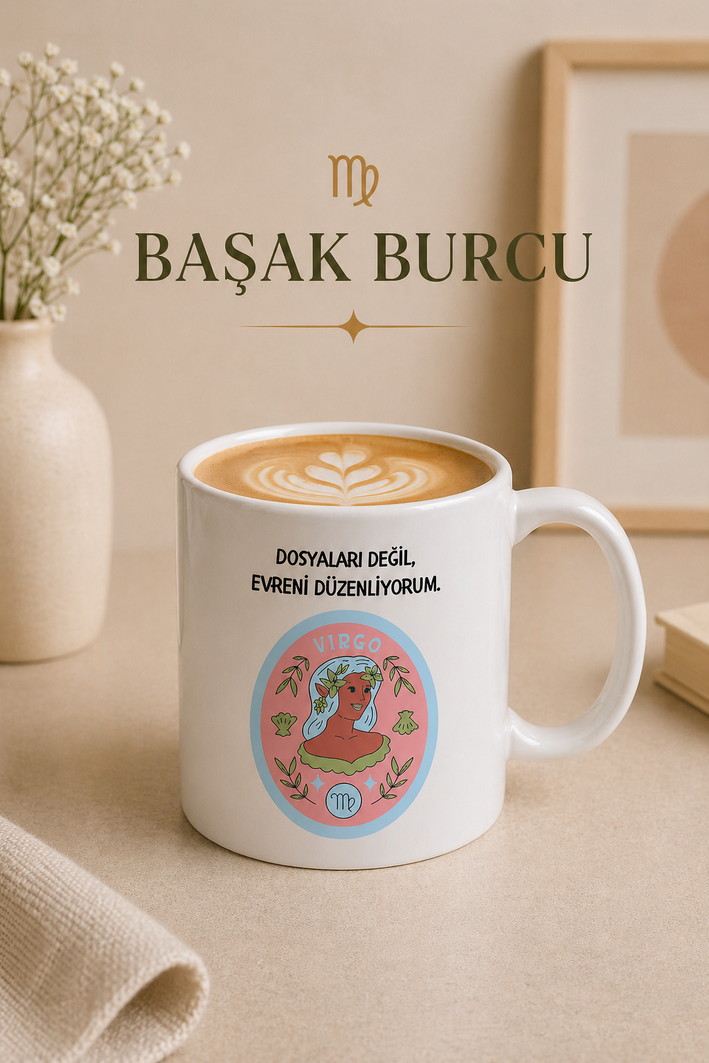 Burç Temalı Kupa Bardak – 12 Burç Seçenekli Komik Porselen Kahve Kupası | Koç, Kova, İkizler, Yengeç, Aslan ve Daha Fazlası