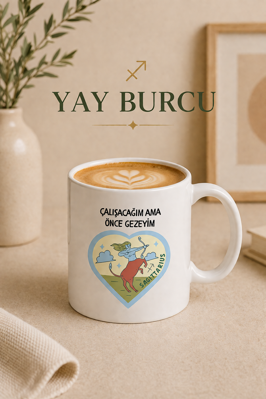 Burç Temalı Kupa Bardak – 12 Burç Seçenekli Komik Porselen Kahve Kupası | Koç, Kova, İkizler, Yengeç, Aslan ve Daha Fazlası
