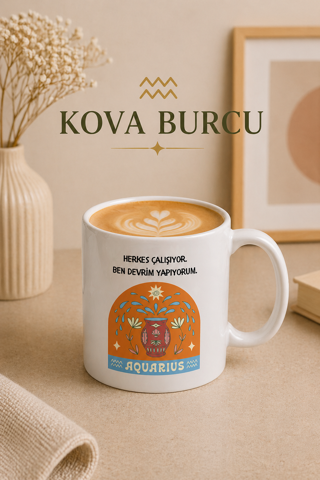Burç Temalı Kupa Bardak – 12 Burç Seçenekli Komik Porselen Kahve Kupası | Koç, Kova, İkizler, Yengeç, Aslan ve Daha Fazlası
