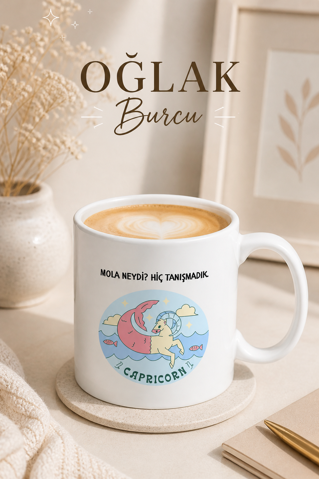 Burç Temalı Kupa Bardak – 12 Burç Seçenekli Komik Porselen Kahve Kupası | Koç, Kova, İkizler, Yengeç, Aslan ve Daha Fazlası