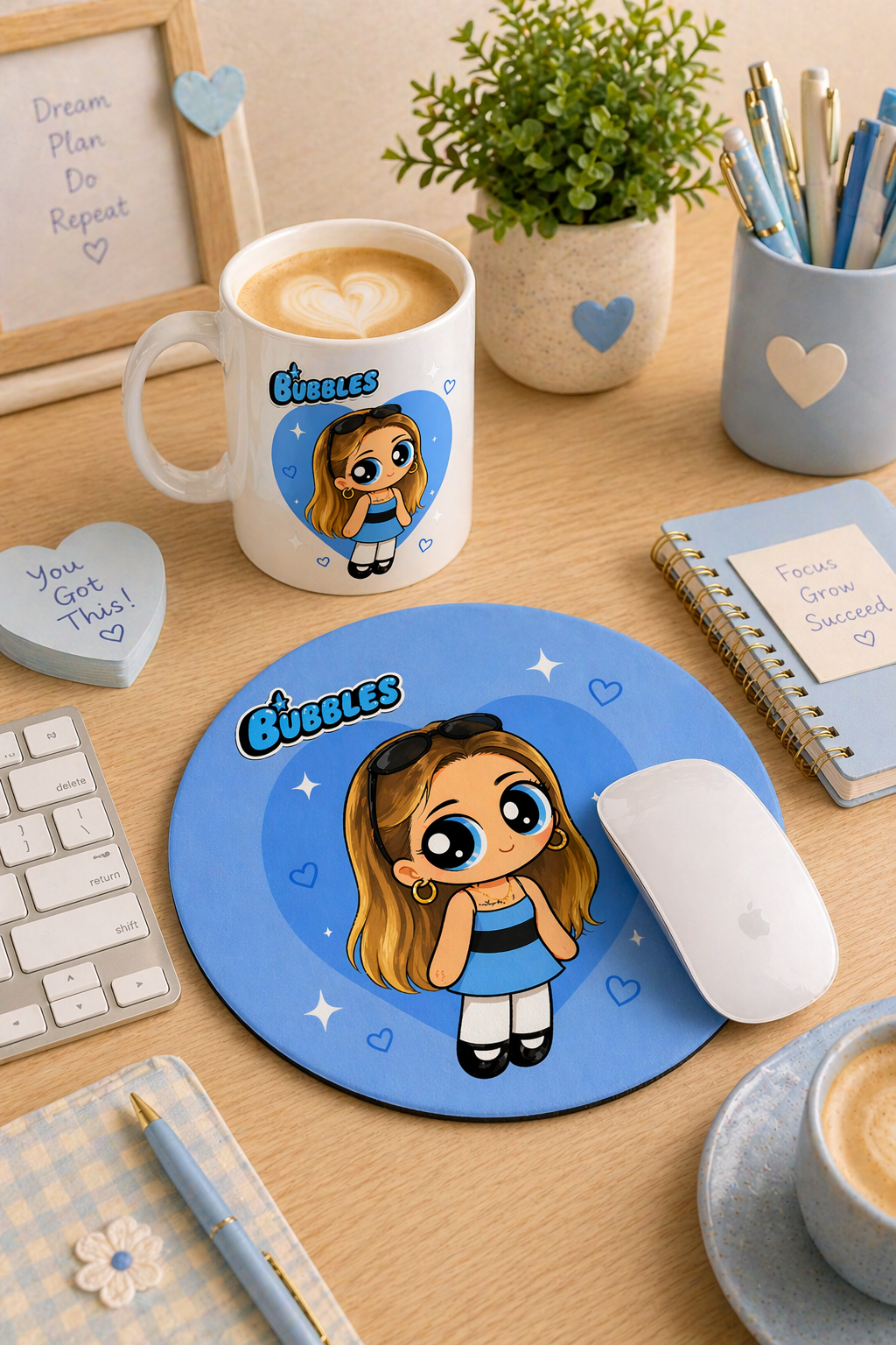 Kişiye Özel Kupa & Mouse Pad Seti – Fotoğraftan Çizim – Özel Tasarım Hediye Seti