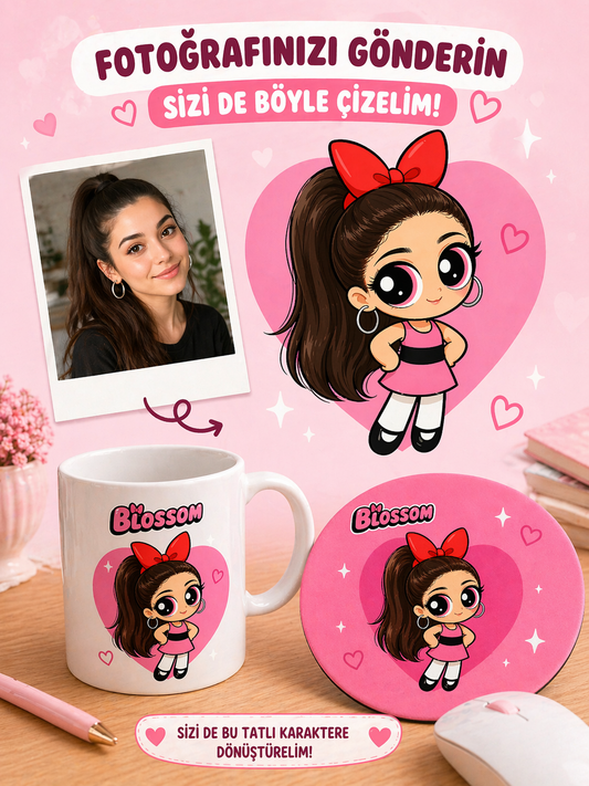 Kişiye Özel Kupa & Mouse Pad Seti – Fotoğraftan Çizim – Özel Tasarım Hediye Seti