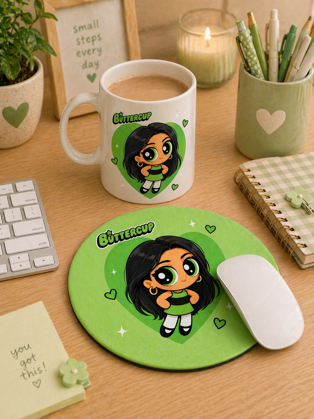 Kişiye Özel Kupa & Mouse Pad Seti – Fotoğraftan Çizim – Özel Tasarım Hediye Seti