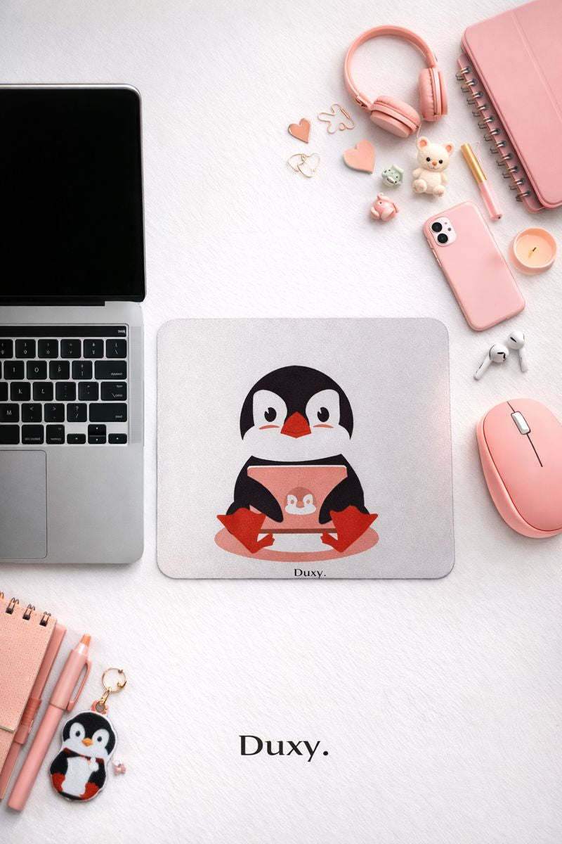 Sevimli Penguen Desenli Kauçuk Kaymaz Tabanlı Mouse Pad – 22x18 cm - Yumuşak Kumaş Yüzey