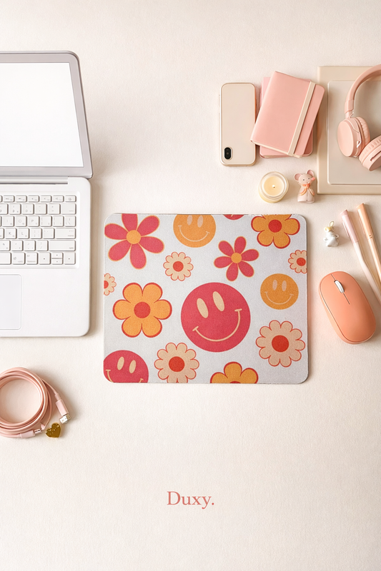 Çiçek Desenli Kauçuk Kaymaz Tabanlı Mouse Pad – 22x18 cm - Yumuşak Kumaş Yüzey
