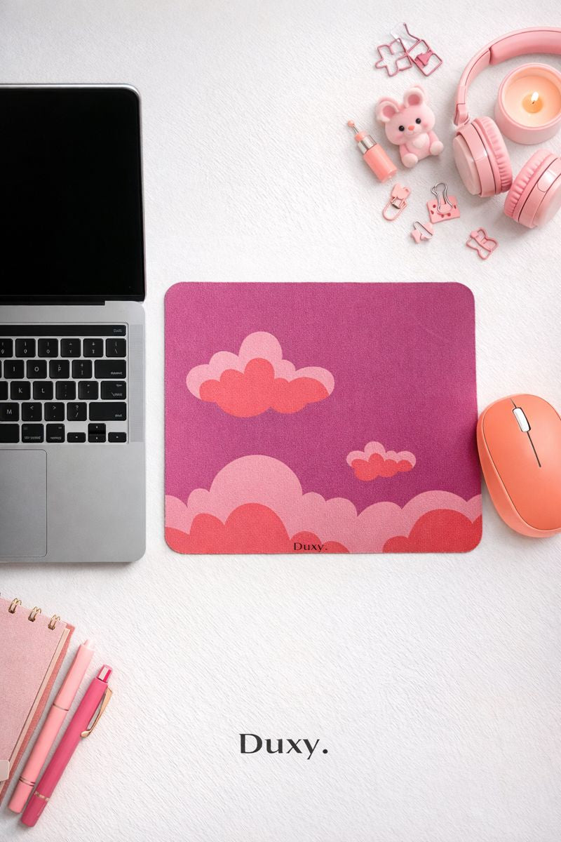 Pink Sky Desenli Kauçuk Kaymaz Tabanlı Mouse Pad – 22x18 cm - Yumuşak Kumaş Yüzey