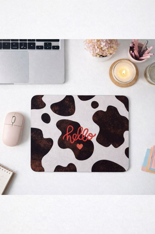 Hello Cow Desenli Kauçuk Kaymaz Tabanlı Mouse Pad – 22x18 cm - Yumuşak Kumaş Yüzey