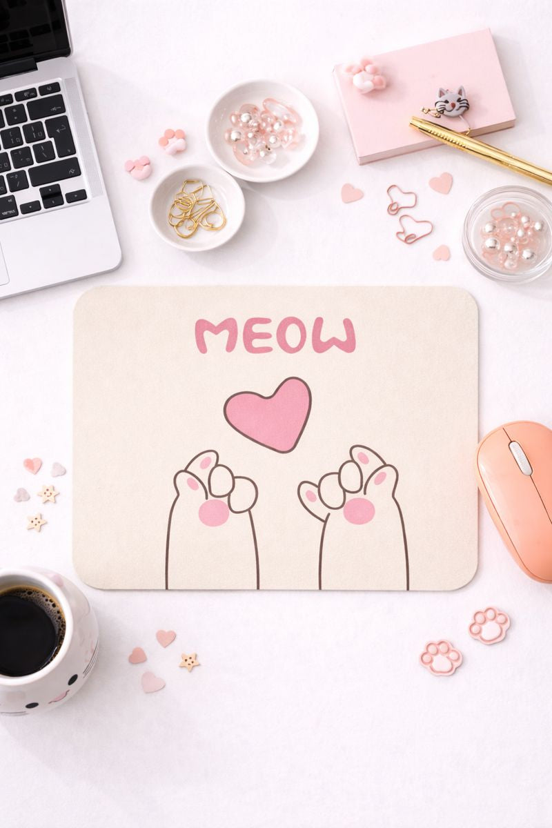 Kedi Desenli Kauçuk Kaymaz Tabanlı Mouse Pad – 22x18 cm - Yumuşak Kumaş Yüzey