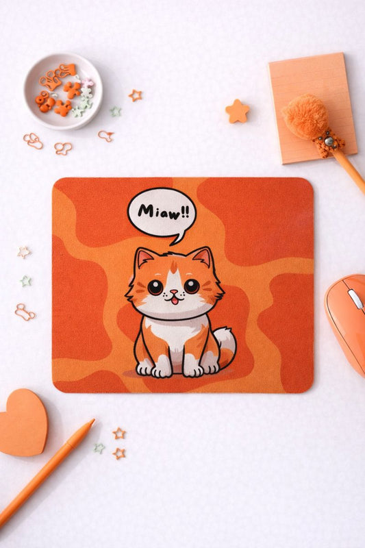 Kedi Desenli Kauçuk Kaymaz Tabanlı Mouse Pad – 22x18 cm - Yumuşak Kumaş Yüzey