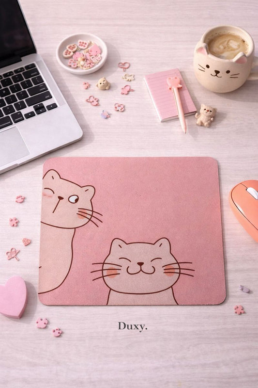 Kedi Desenli Kauçuk Kaymaz Tabanlı Mouse Pad – 22x18 cm - Yumuşak Kumaş Yüzey