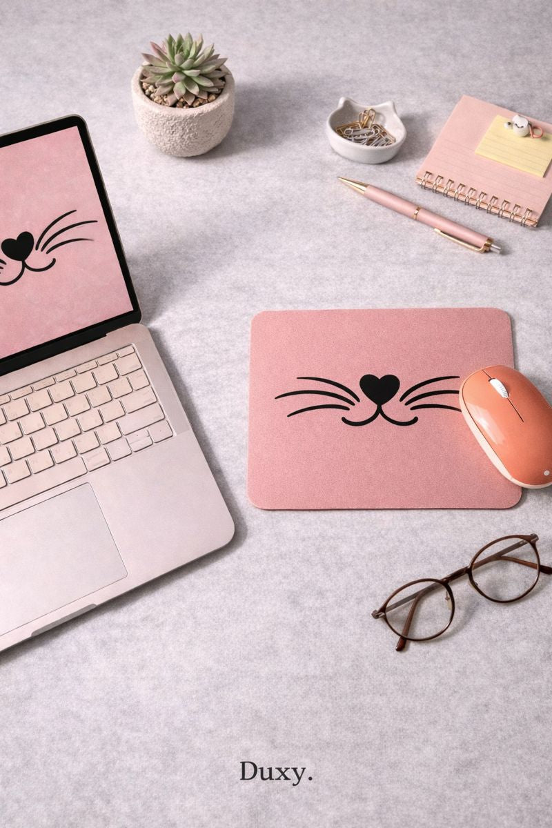 Kedi Desenli Kauçuk Kaymaz Tabanlı Mouse Pad – 22x18 cm - Yumuşak Kumaş Yüzey