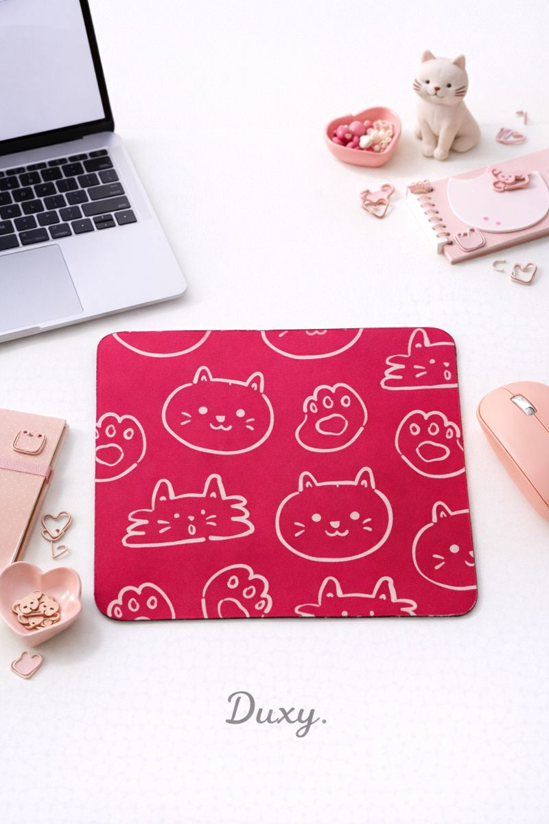 Kedi Desenli Kauçuk Kaymaz Tabanlı Mouse Pad – 22x18 cm - Yumuşak Kumaş Yüzey