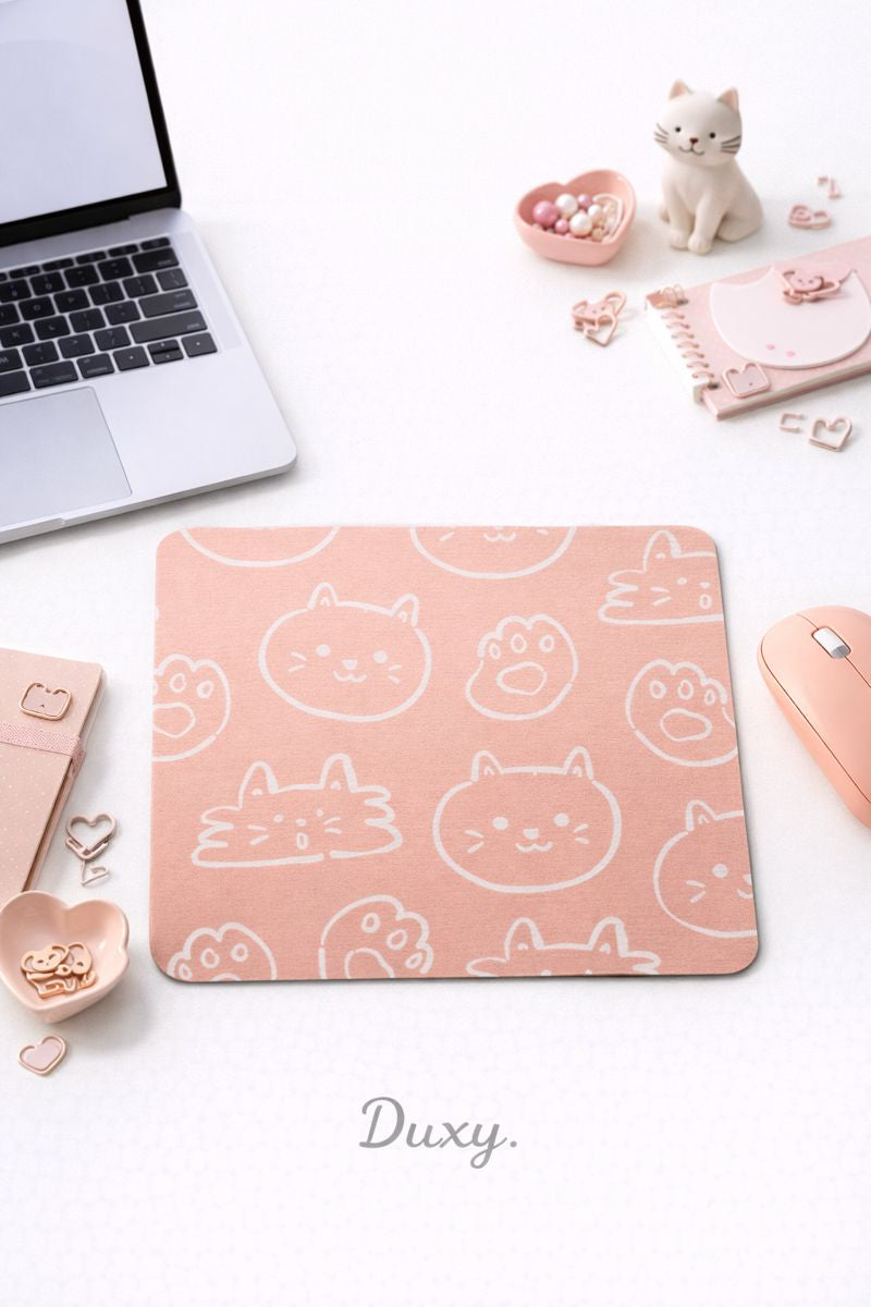 Kedi Desenli Kauçuk Kaymaz Tabanlı Mouse Pad – 22x18 cm - Yumuşak Kumaş Yüzey