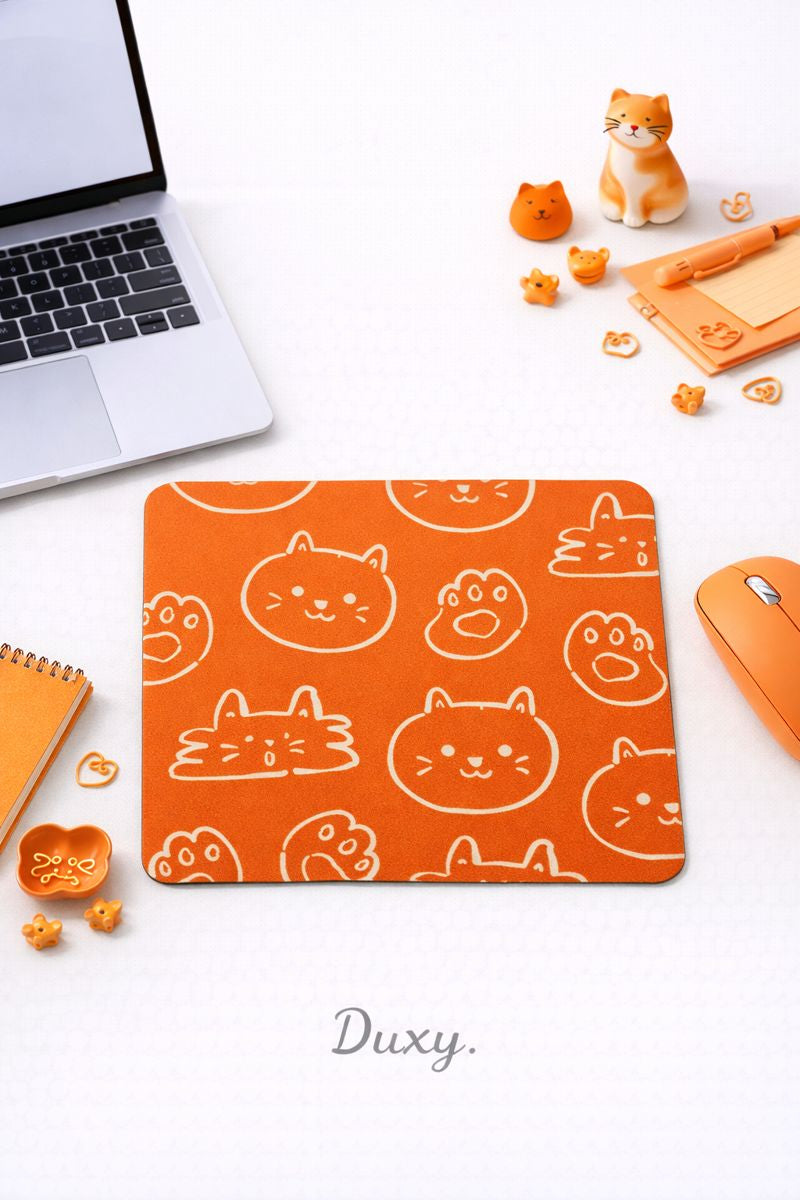 Kedi Desenli Kauçuk Kaymaz Tabanlı Mouse Pad – 22x18 cm - Yumuşak Kumaş Yüzey