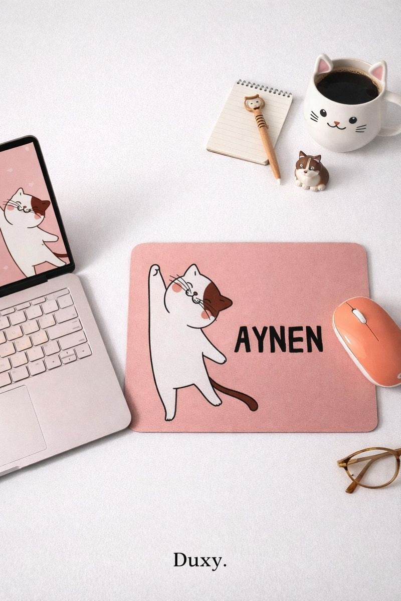 Kedi Desenli Kauçuk Kaymaz Tabanlı Mouse Pad – 22x18 cm - Yumuşak Kumaş Yüzey