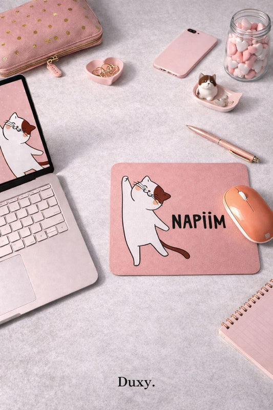 Kedi Desenli Kauçuk Kaymaz Tabanlı Mouse Pad – 22x18 cm - Yumuşak Kumaş Yüzey