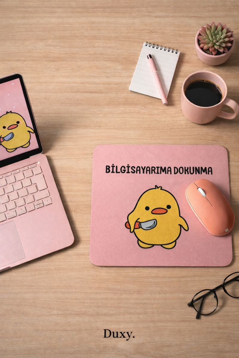 Sevimli Civciv Desenli Kauçuk Kaymaz Tabanlı Mouse Pad – 22x18 cm - Yumuşak Kumaş Yüzey