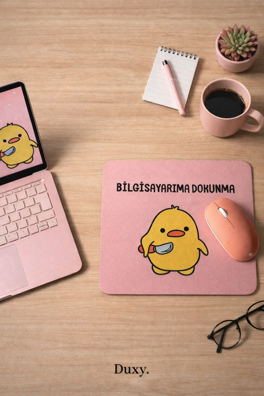 Sevimli Civciv Desenli Kauçuk Kaymaz Tabanlı Mouse Pad – 22x18 cm - Yumuşak Kumaş Yüzey