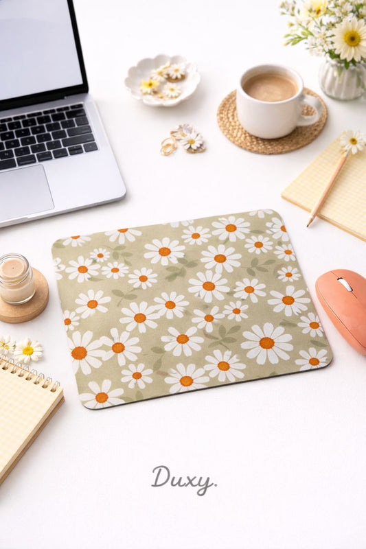 Papatya Desenli Kauçuk Kaymaz Tabanlı Mouse Pad – 22x18 cm - Yumuşak Kumaş Yüzey