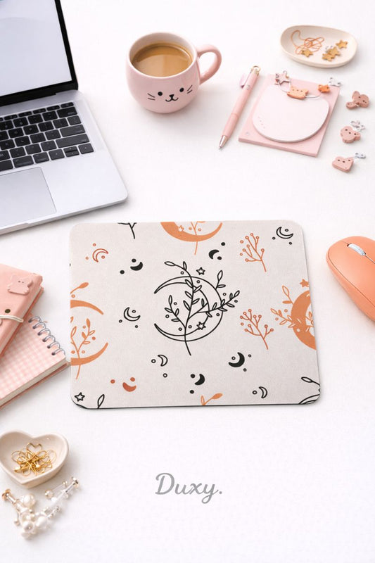 Ay Desenli Kauçuk Kaymaz Tabanlı Mouse Pad – 22x18 cm - Yumuşak Kumaş Yüzey