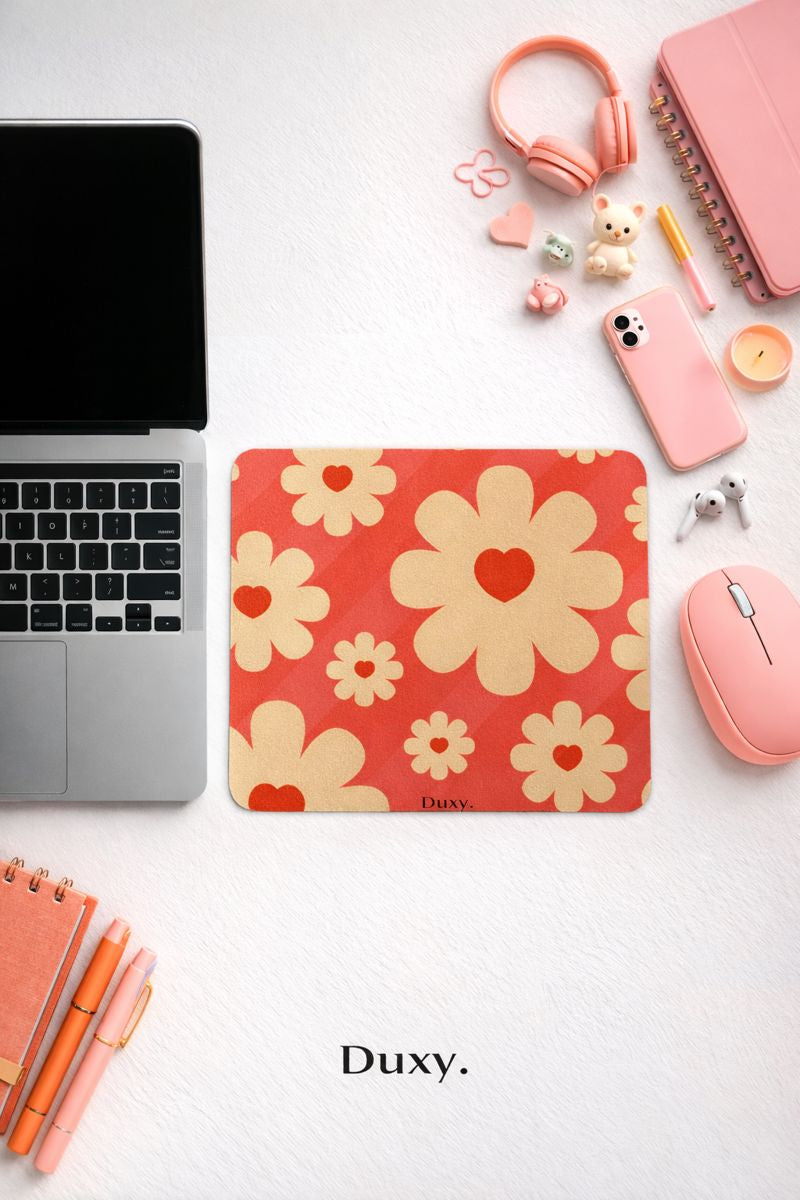 Çiçek Desenli Kauçuk Kaymaz Tabanlı Mouse Pad – 22x18 cm - Yumuşak Kumaş Yüzey