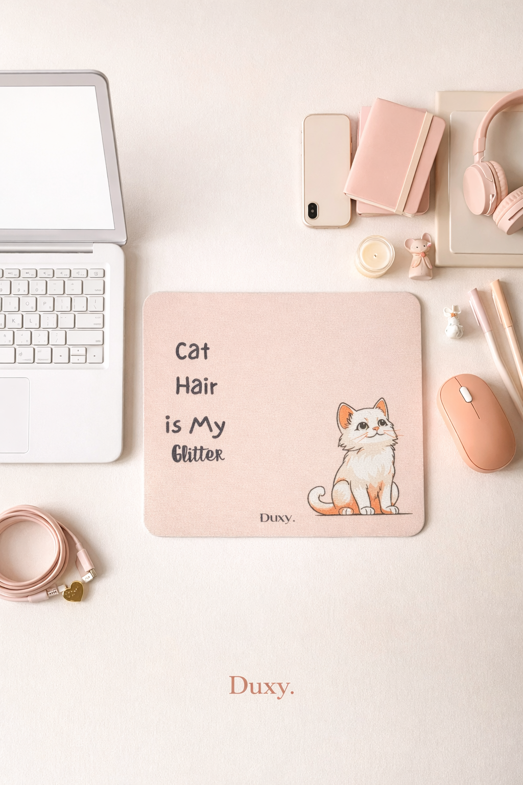 Kedi Desenli Kauçuk Kaymaz Tabanlı Mouse Pad – 22x18 cm - Yumuşak Kumaş Yüzey