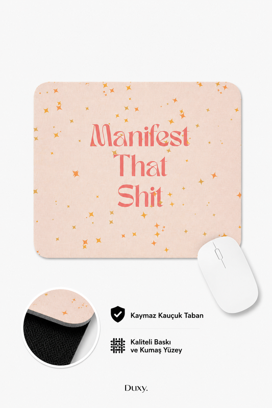 Manifest Desenli Kauçuk Kaymaz Tabanlı Mouse Pad – 22x18 cm - Yumuşak Kumaş Yüzey