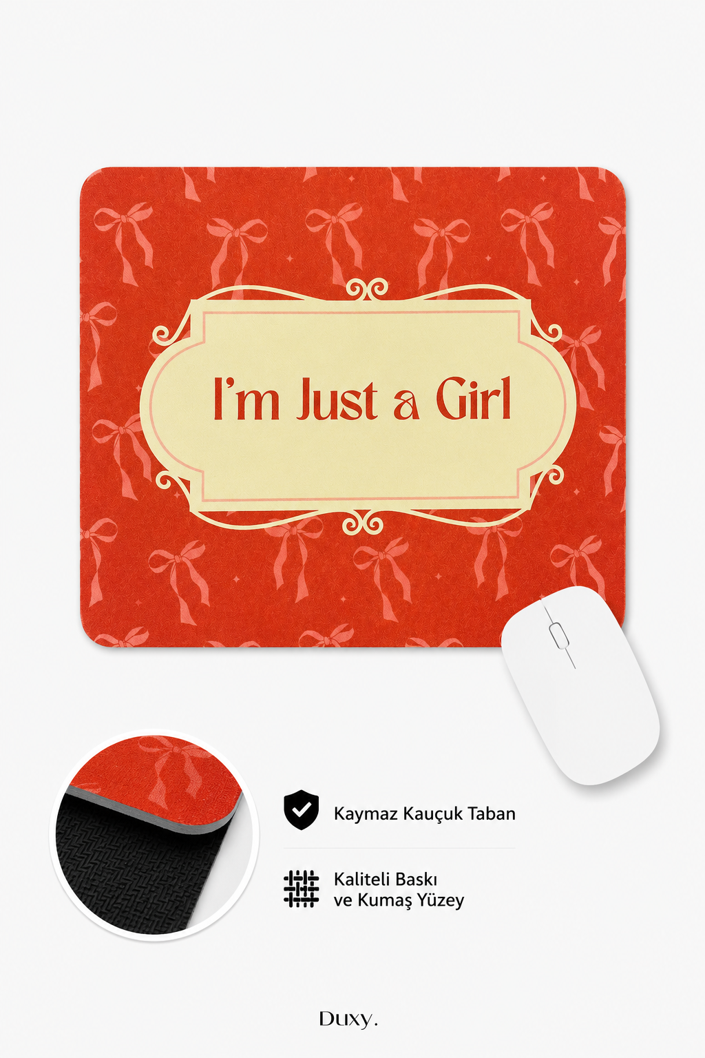 Kurdele Desenli Kauçuk Kaymaz Tabanlı Mouse Pad – 22x18 cm - Yumuşak Kumaş Yüzey