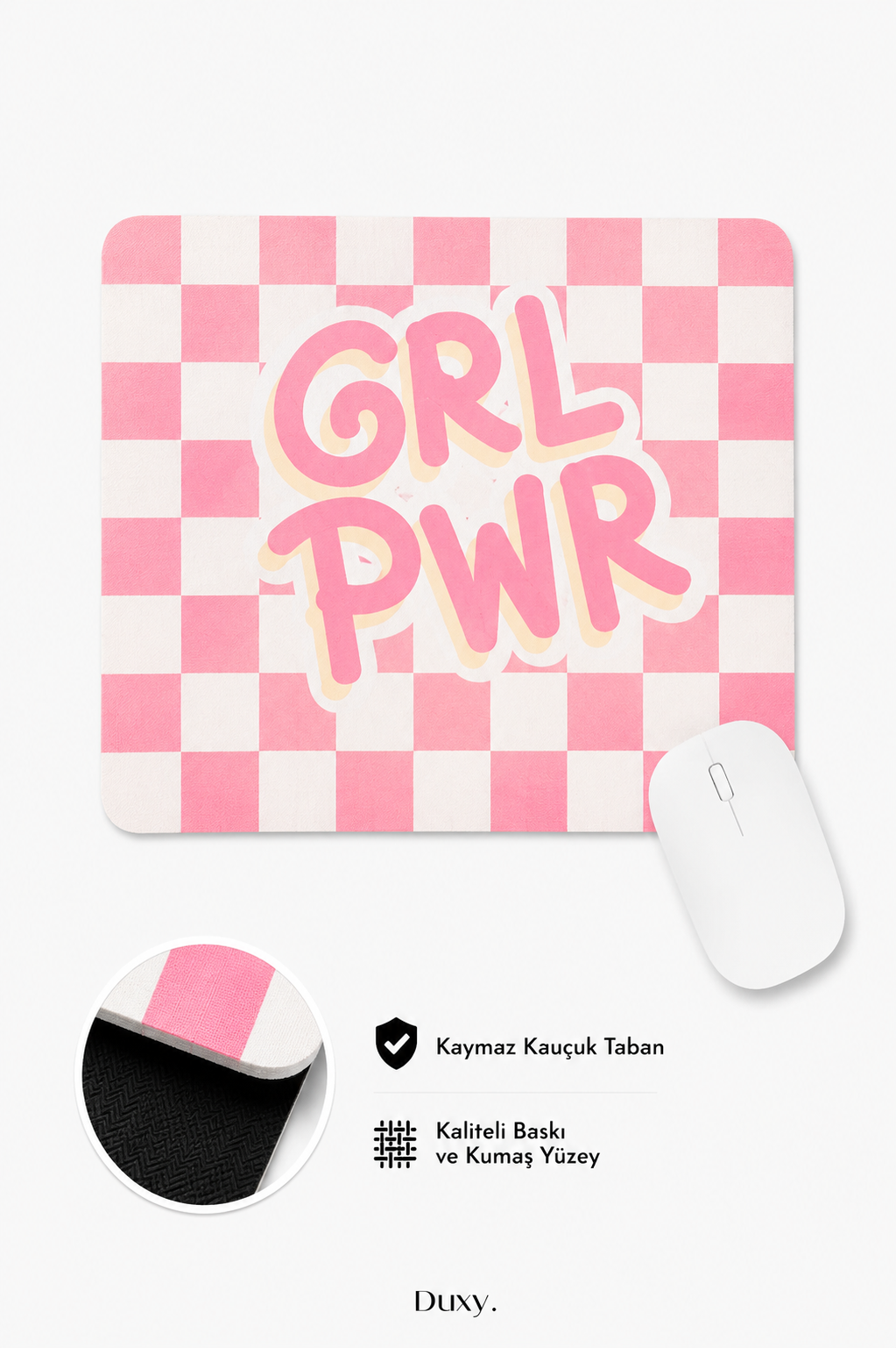 Girl Power Desenli Kauçuk Kaymaz Tabanlı Mouse Pad – 22x18 cm - Yumuşak Kumaş Yüzey