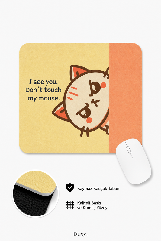 Kedi Desenli Espirili Kauçuk Kaymaz Tabanlı Mouse Pad – 22x18 cm - Yumuşak Kumaş Yüzey