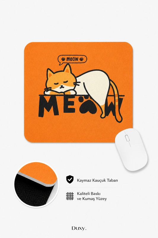 Kedi Desenli Kauçuk Kaymaz Tabanlı Mouse Pad – 22x18 cm - Yumuşak Kumaş Yüzey